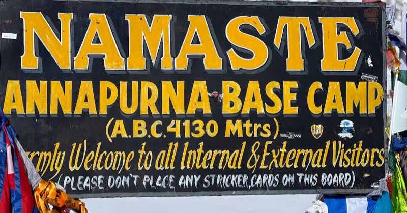 Photo clicked at the board of Annpurna base camp